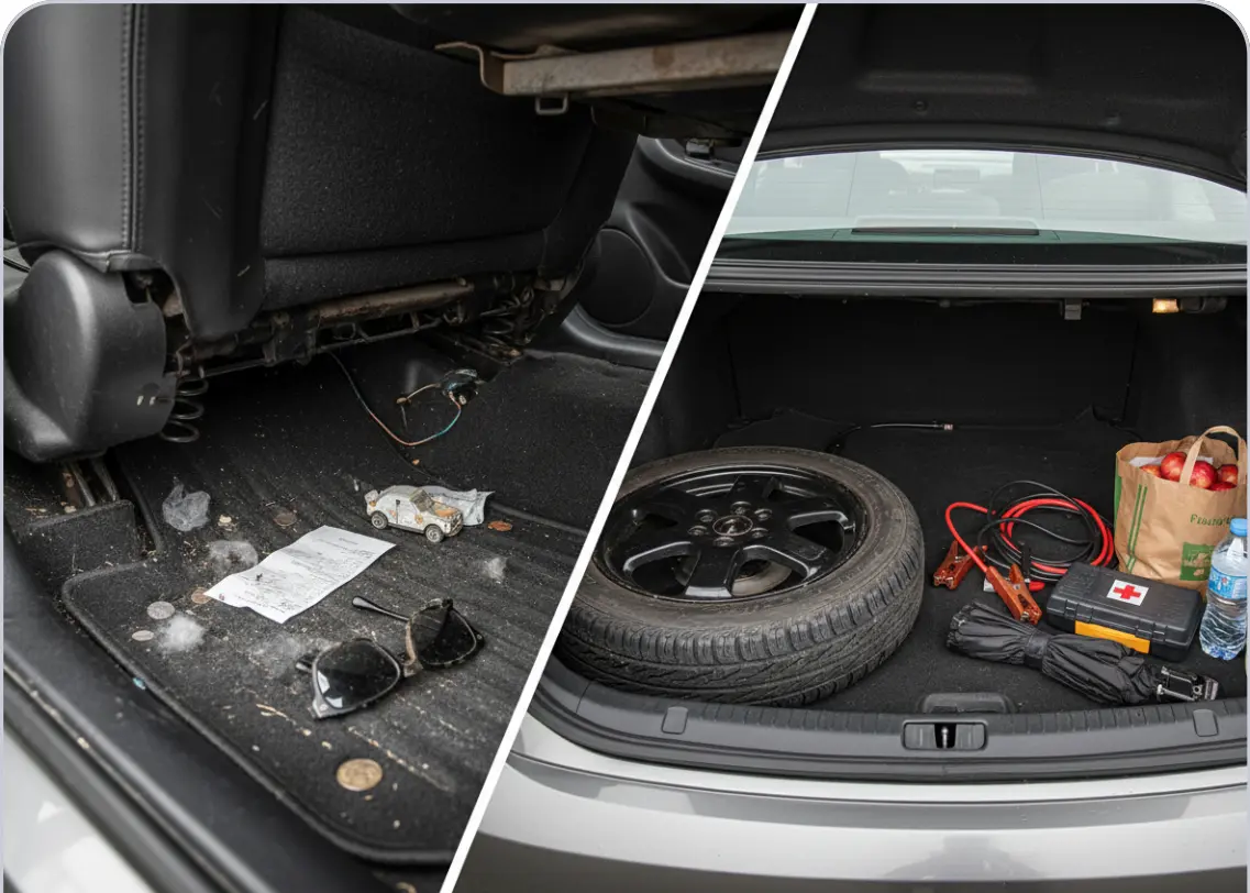 Under seats & trunk